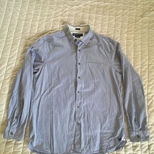 American Eagle Mens L Blue/White Slim-Fit Striped Button-Down Shirt